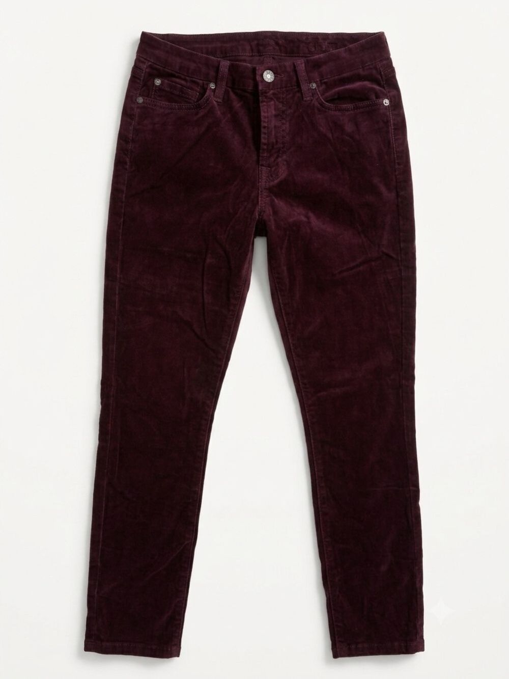 7 For All Mankind High Rise Skinny Corduroy Pants Maroon Red Stretch Size 28